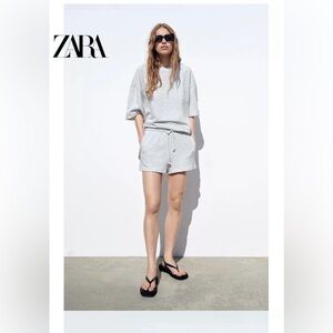 Zara Gray Marl Plush Elastic Waist Drawstring Shorts, Size Small